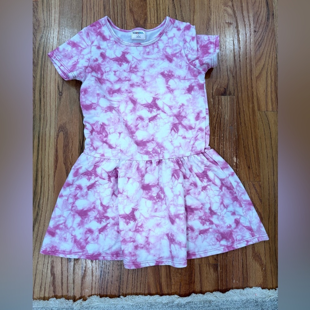 Pink Tie-Dye Short Sleeve Casual Dress for Girls